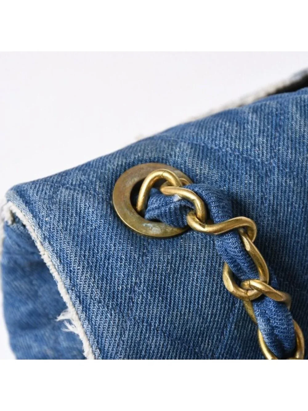 Chanel Chenel Maxi Quilted Single Flap Chain Shoulder Bag Denim Blue Gold